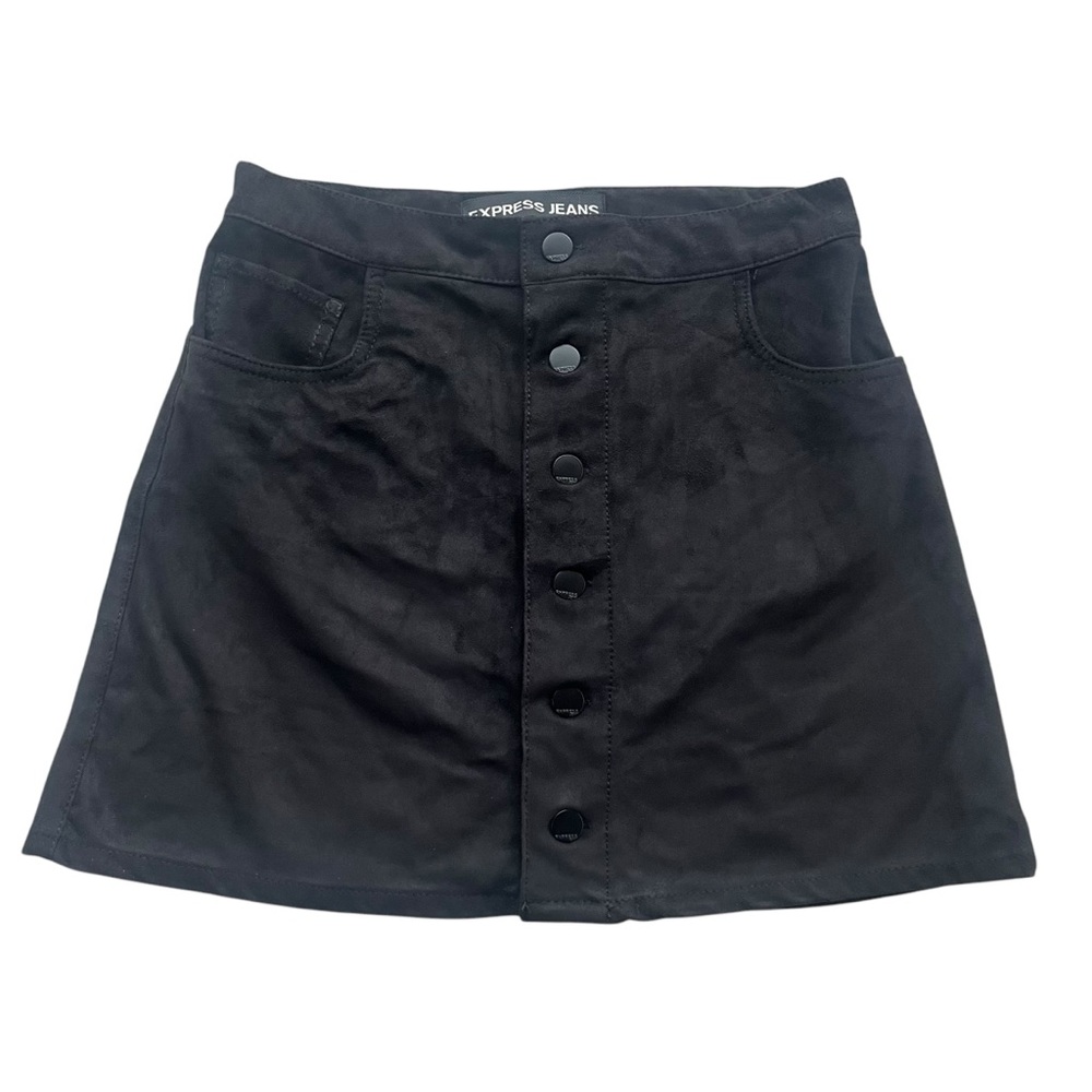 Express Jeans Women’s Size 0 Black Faux Suede Button Front Mini Skirt Sty #90069